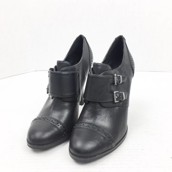 Black Buckle Ankle Heel Bootie Shoes SZ 7 - Picture 8 of 10